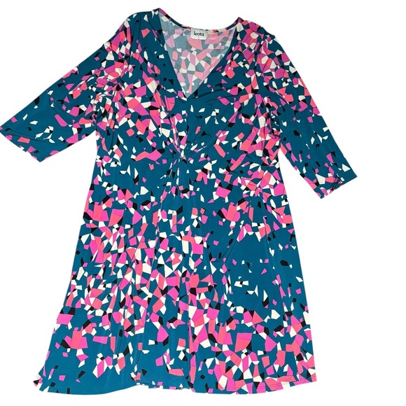 Leota Plus Size 4L 4X Midi Dress Geo Print Stretch Knit V-Neck Made in NYC - Picture 1 of 5